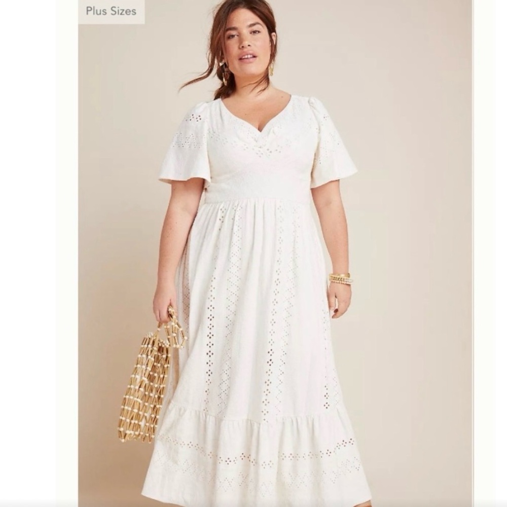 EUC Anthropologie White Eyelet Maxi Dress